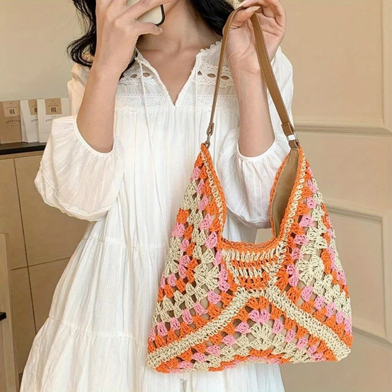 Elise Women's Crochet Tote Bag | Black, Beige
