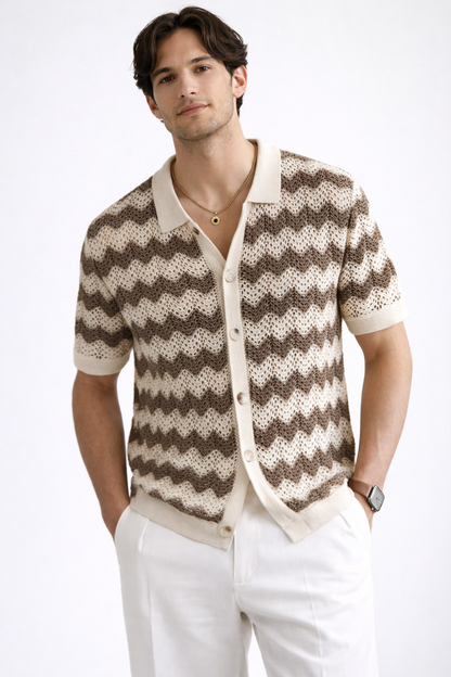 Tristan Men's Crochet Shirt - front view