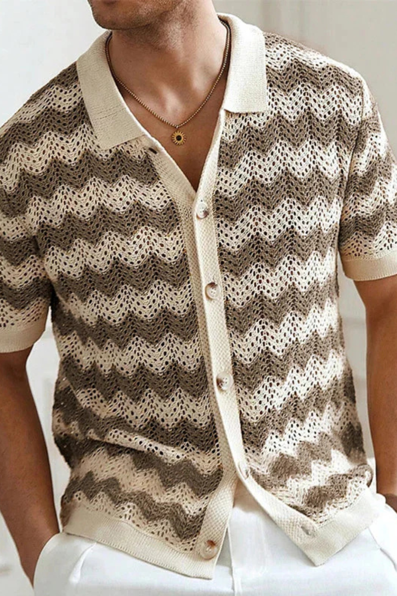 Tristan Men's Crochet Shirt - fabric and finish detail