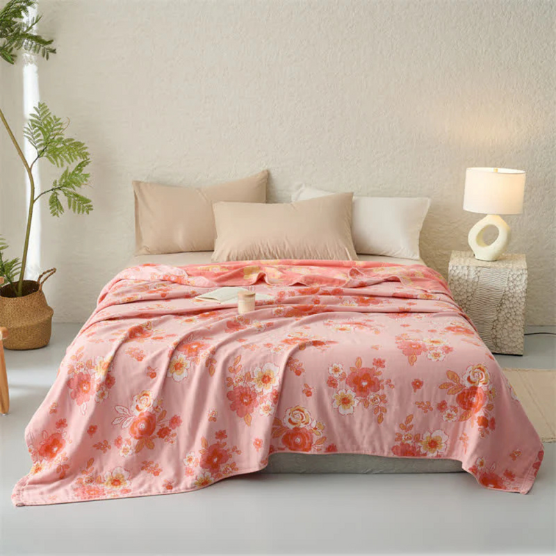 Birch Blush Cotton Gauze Floral Blanket | Cotton, Gauze Weave
