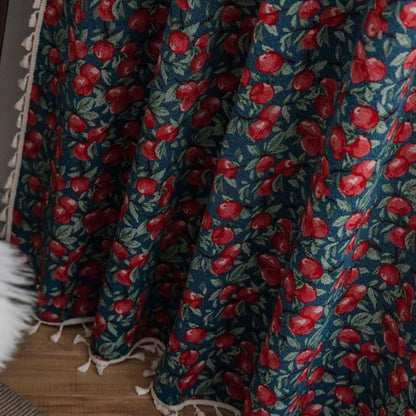 Cherry Bloom Botanical Tassel Curtain | Vintage Print, Semi-Blackout