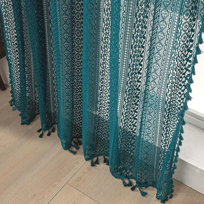 Lumine Crochet Tassel Curtain | Floral Lace, Semi-Sheer