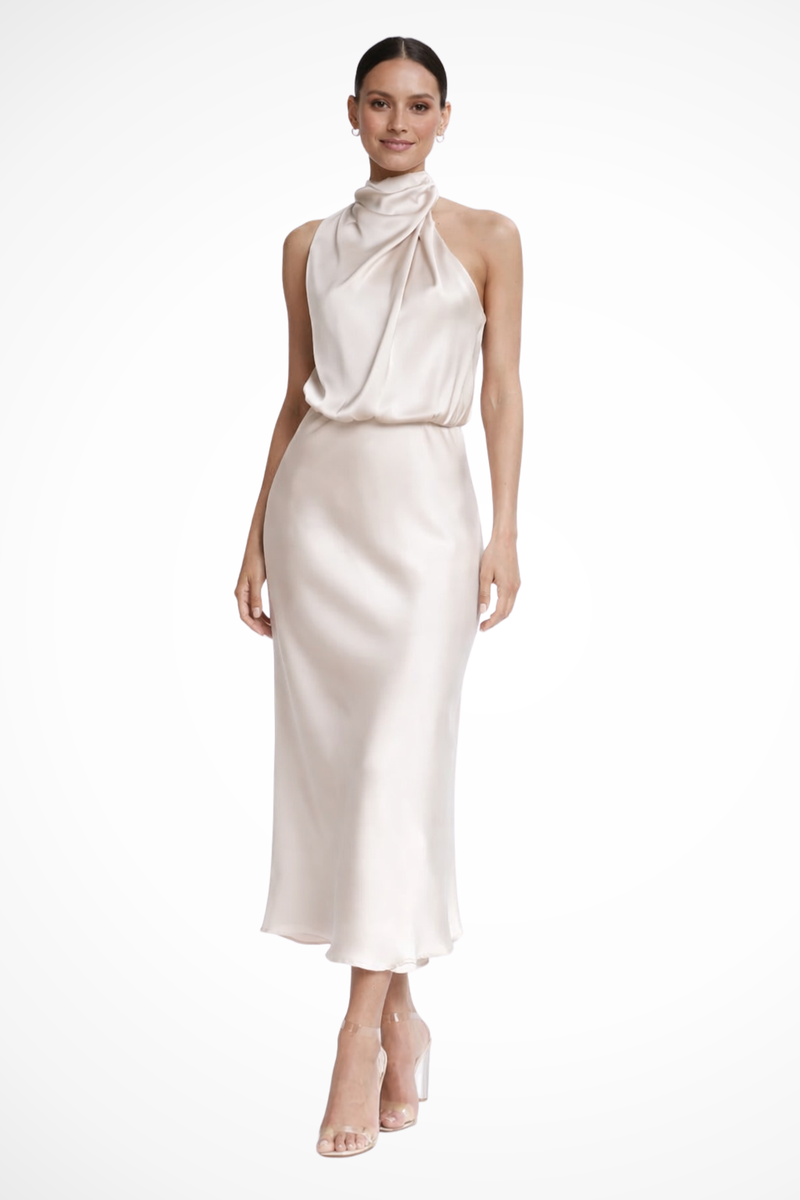 Jolie Women's Satin Midi Dress | Halter, Halter Neck