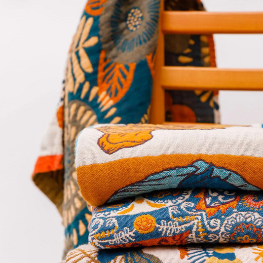 Reversible Cotton Beach Towel | Flower & Bird Print
