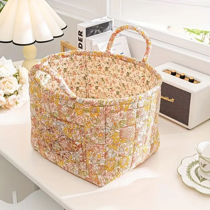 Delicate Floral Canvas Storage Basket | Sturdy, Machine Washable