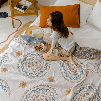 Serene Mandala Cotton Throw Blanket