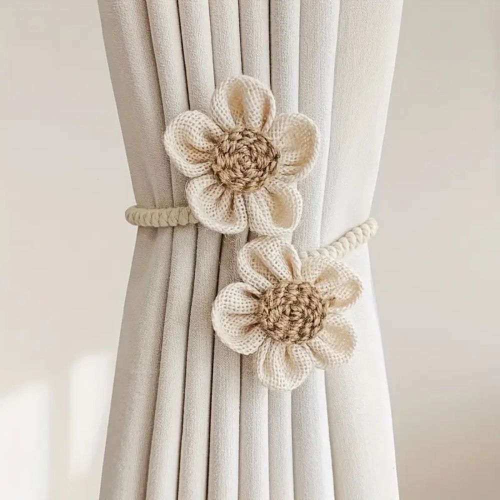 Floral Hemp Curtain Tie Backs | Punch-Free, Durable 2-Pack