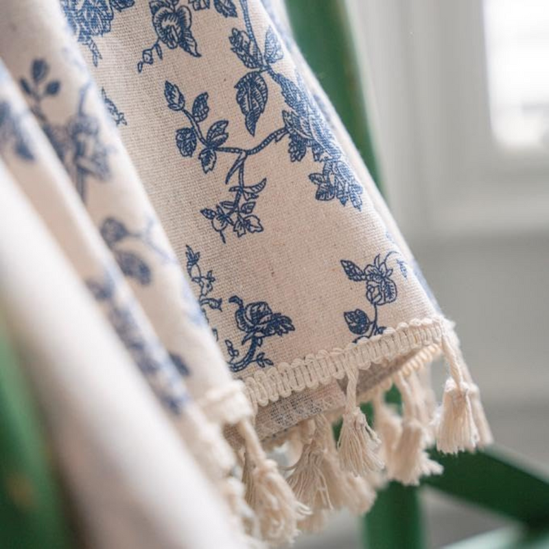 Blue Rose Floral Home Curtain | Semi-Sheer, Eyelet Top