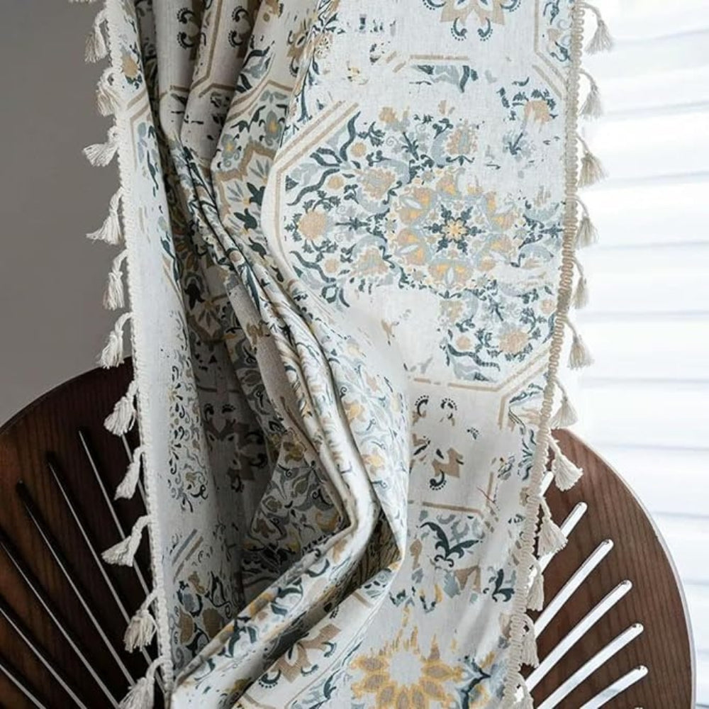 Botanical Bliss Tassel Curtain | Brushed Texture, Light-Filtering