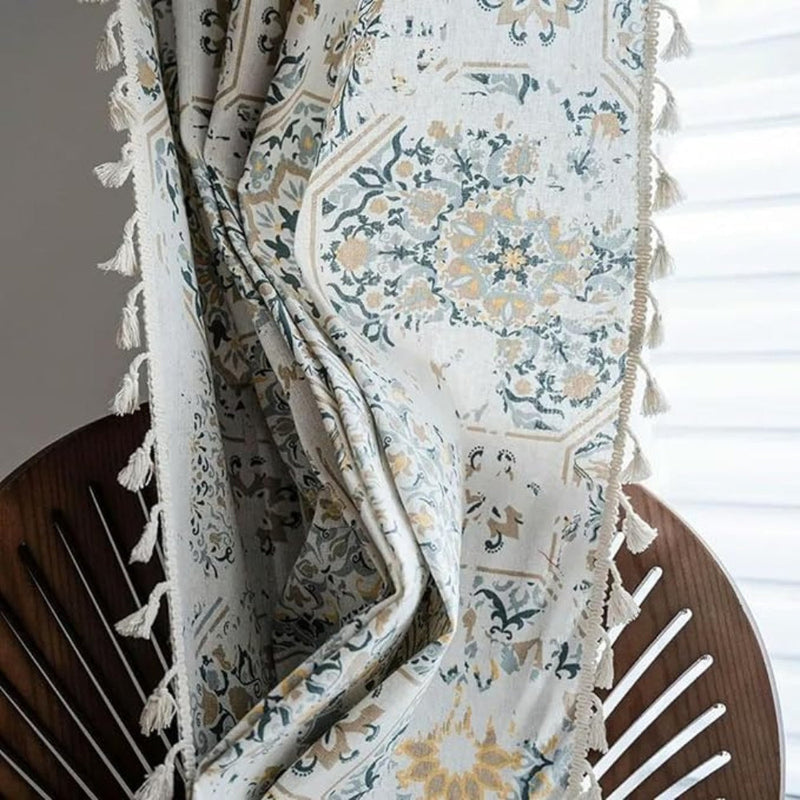 Botanical Bliss Tassel Curtain | Brushed Texture, Light-Filtering