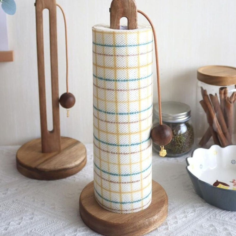 Acacia Wood Paper Roll Stand | Anti-Slip Base, Minimalist Decor
