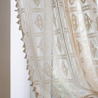 Rhombus Plaid Diamond Lace Curtain | Hollow-Out, Light-Filtering