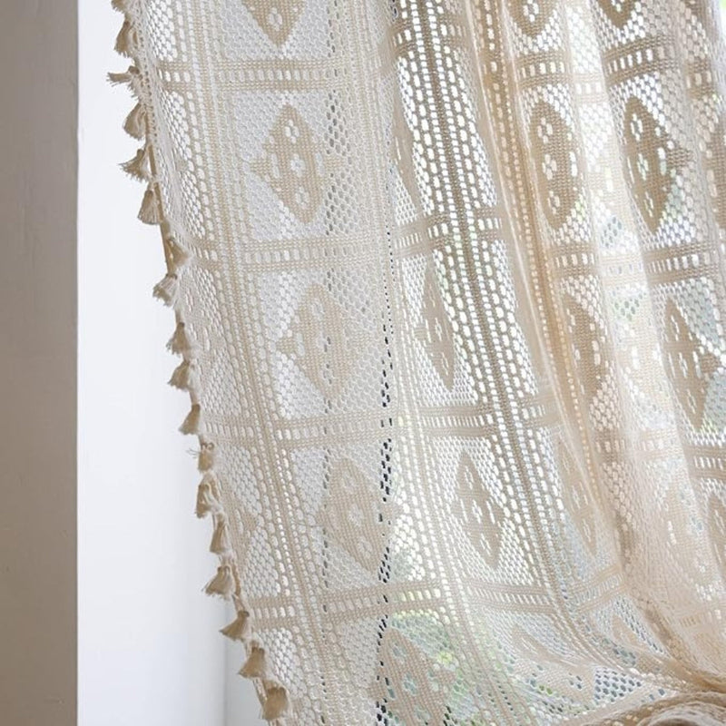 Rhombus Plaid Diamond Lace Curtain | Hollow-Out, Light-Filtering
