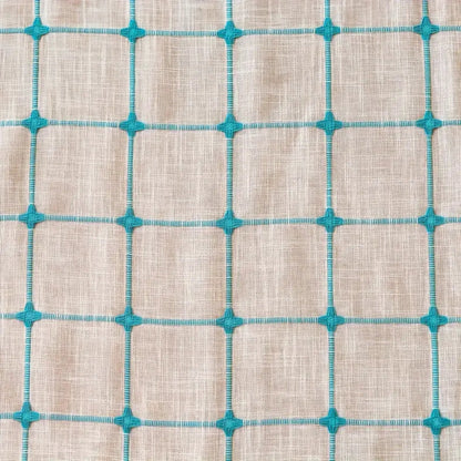 Turquoise Lattice Boho Tassel Curtain | Embroidered Plaid, Semi-Blackout