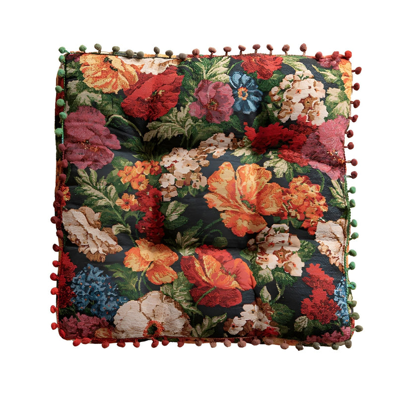 Meadow Retro Floral Bohemian Tassel Cushion | Tassel Trim, Boho Style
