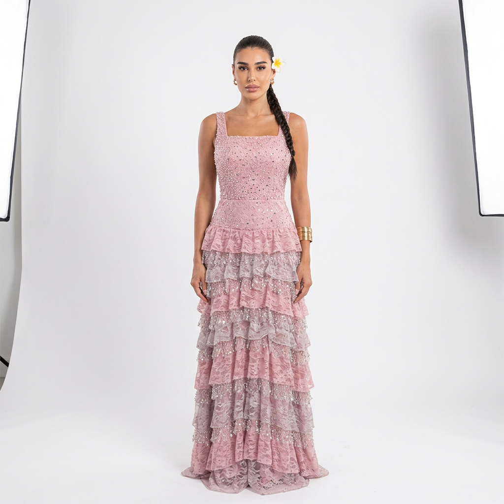 Fern Evelyn Women's Evening Gown | Luxurious Sequins, Multi-layer Design