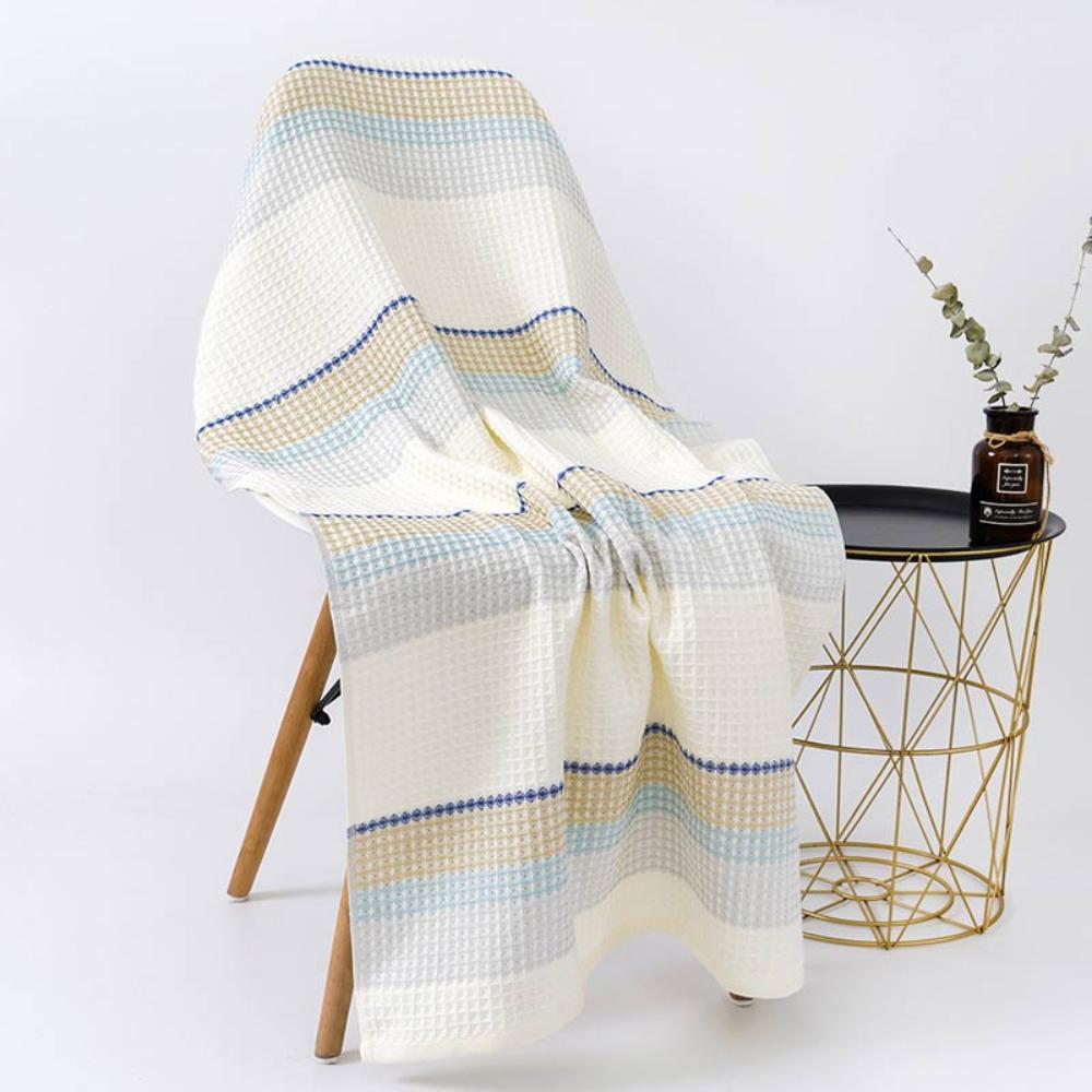 Colorblock Striped Cotton Bath Towel | Honeycomb Weave, Quick-Drying
