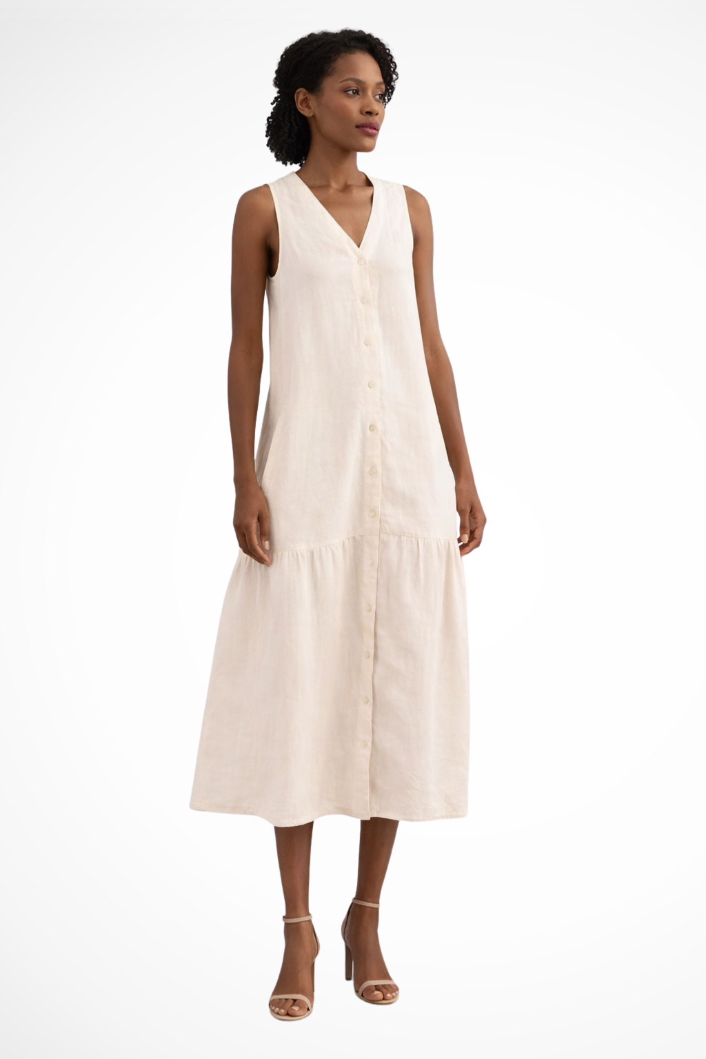 Anaïs Women's Linen Maxi Dress - fabric and finish detail