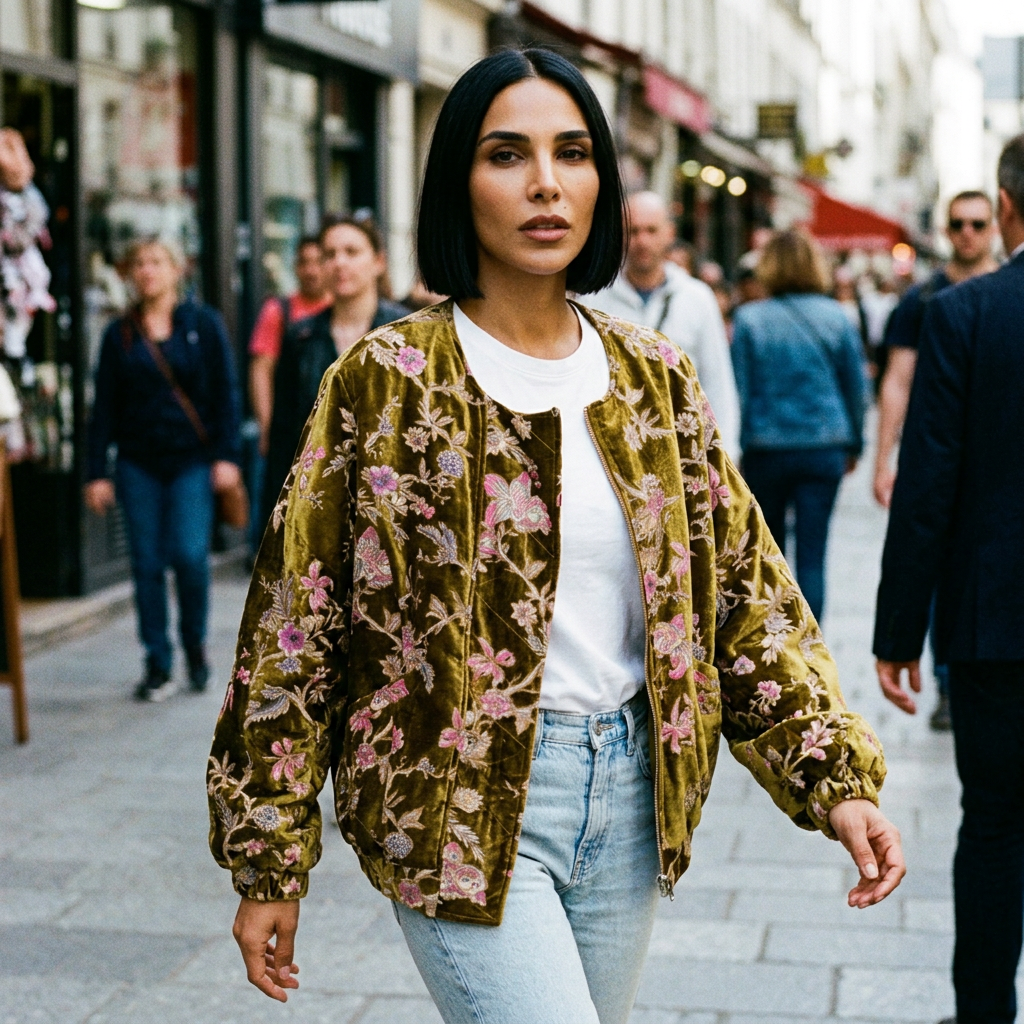 Chaqueta de Invierno para Mujer Evelyn | Terciopelo Dorado, Estilo Vintage