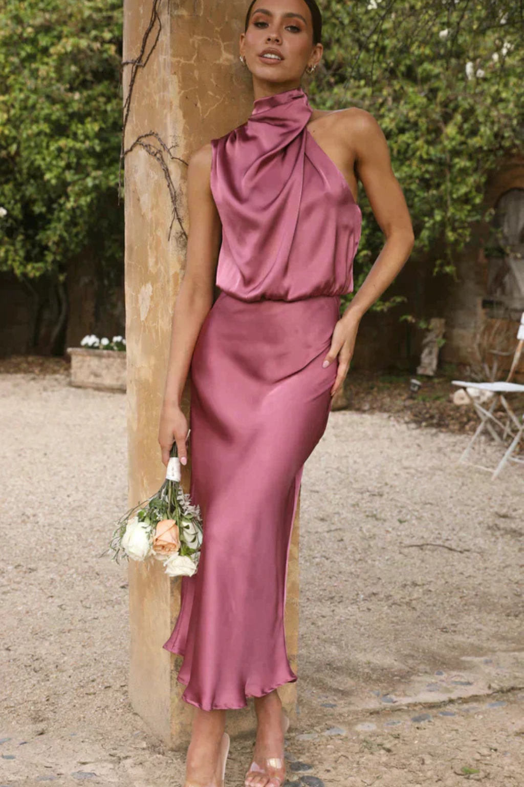 Jolie Women's Satin Midi Dress - shown in use
