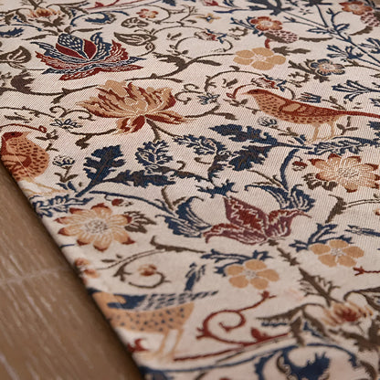Vintage Floral & Bird Jacquard Table Runner | Tasselled Edges, Easy Care