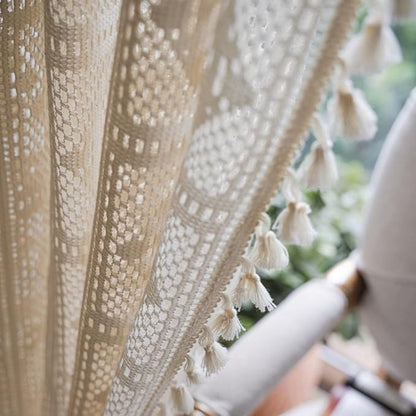 Rhombus Plaid Diamond Lace Curtain | Hollow-Out, Light-Filtering