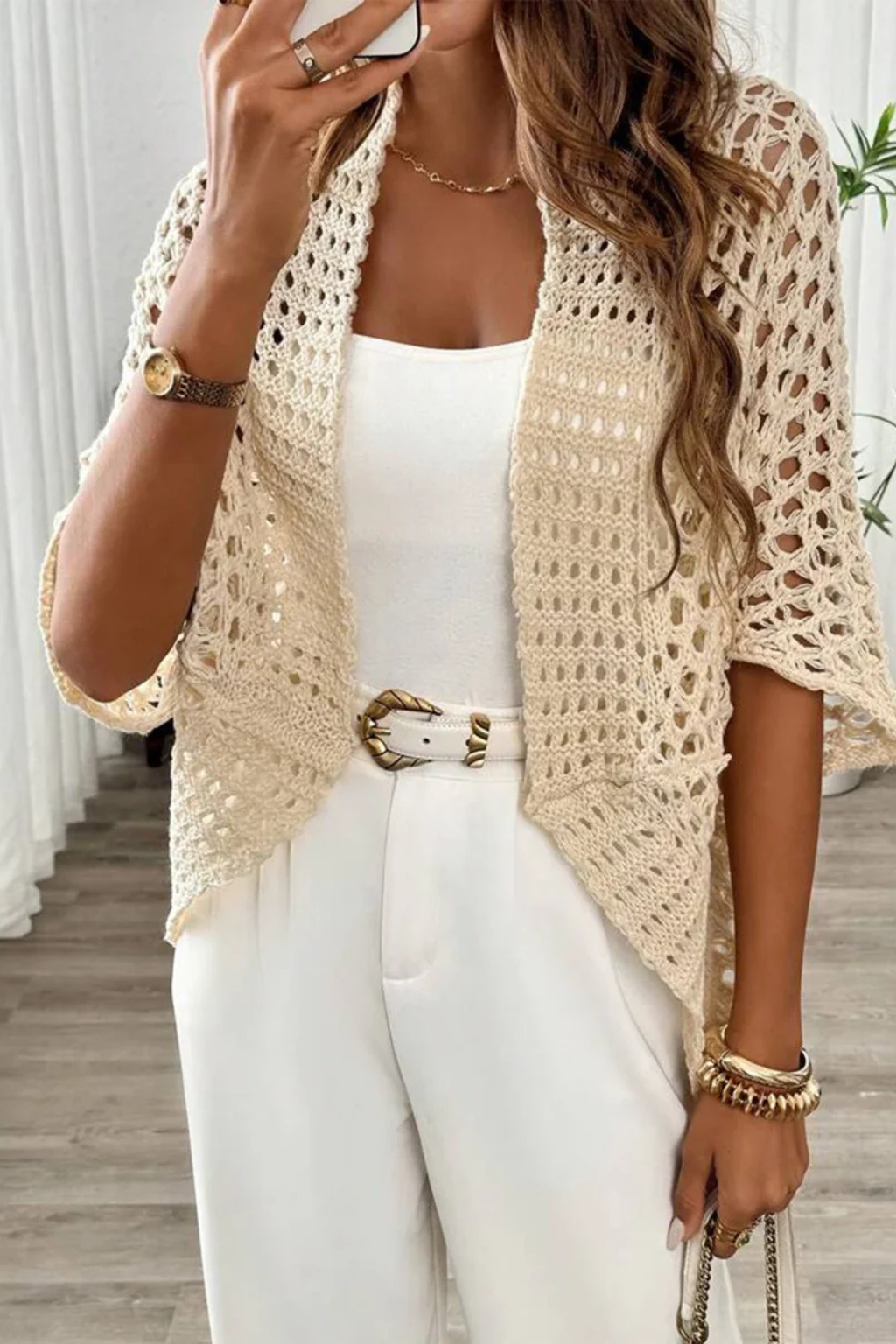 Maya Women's Crochet Cardigan - flat lay