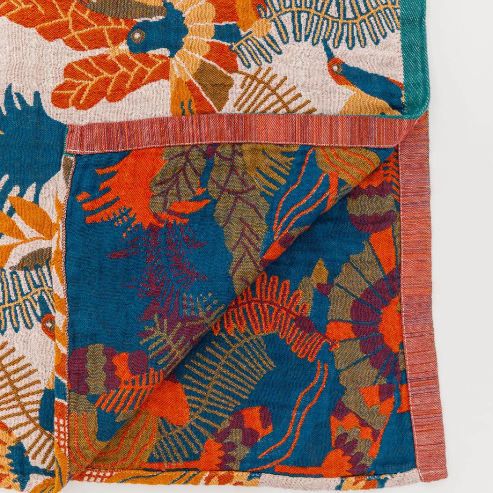 Reversible Cotton Beach Towel | Flower & Bird Print