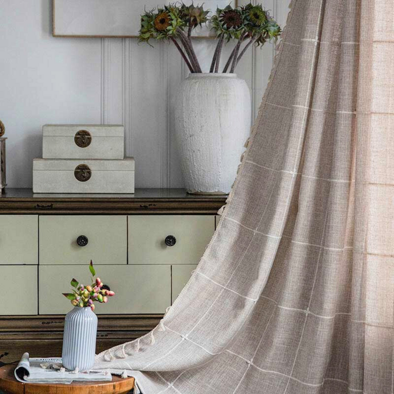 Tassel Plaid Semi-Blackout Drapes | Cotton Blend, Anti-Static