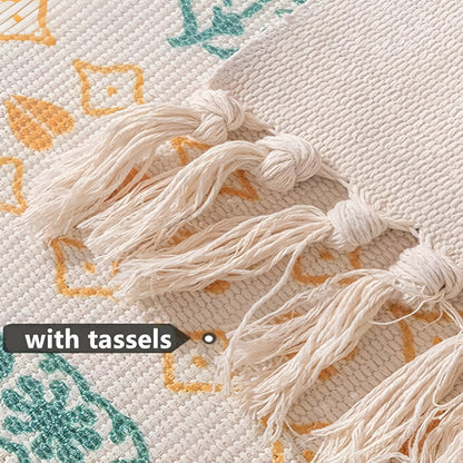 Beige Textured Tassel Rug | Moroccan 3D Tufted, Machine Washable