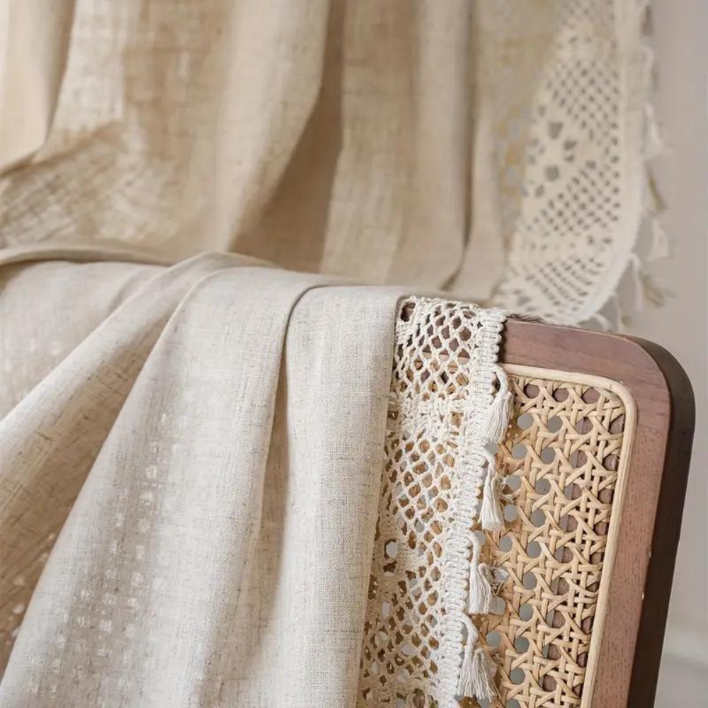 Farmhouse Chic Linen Geometric Curtain | Tassel Detail, All-Season