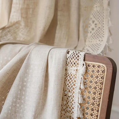 Farmhouse Chic Linen Geometric Curtain | Tassel Detail, All-Season