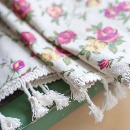 Floral Tasseled Soft Cotton Curtain | Semi-Sheer, UV-Resistant