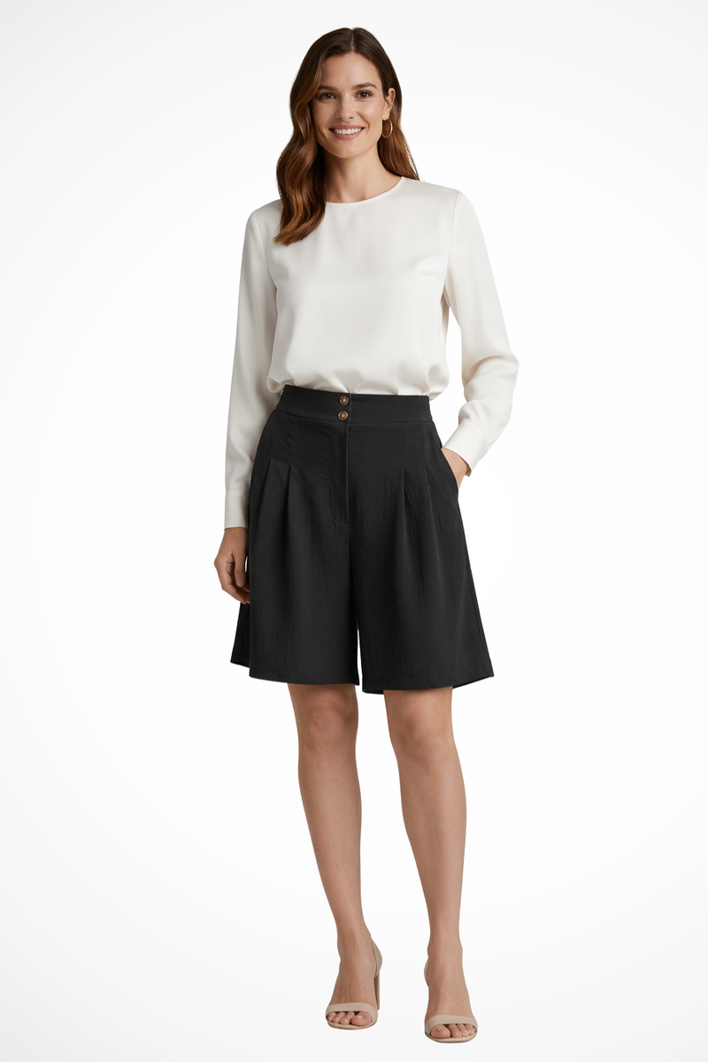 Elise Women's Pleated Shorts - fabric and finish detail