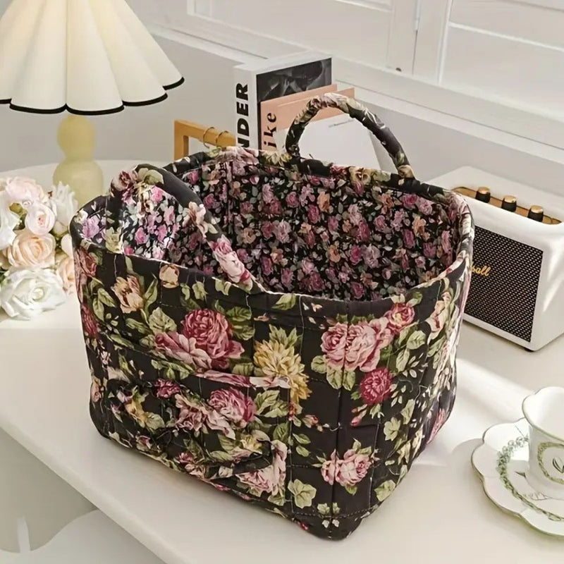 Delicate Floral Canvas Storage Basket | Sturdy, Machine Washable