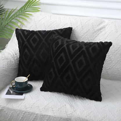 3D Diamond Cotton-Linen Cushion Cover | Textured Weave, Hidden Zip