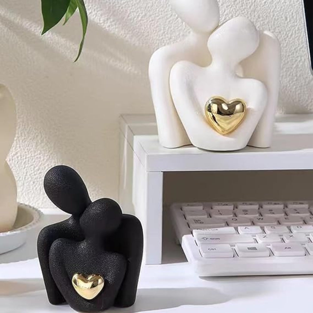 Abstract Lovers Resin Figurine | Golden Heart, Shelf & Mantel Decor