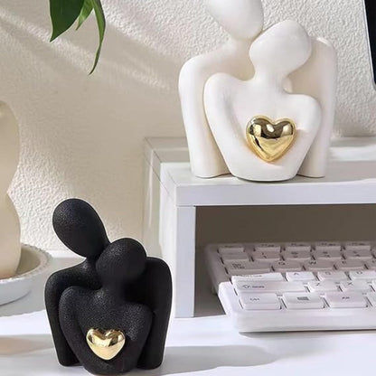 Abstract Lovers Resin Figurine | Golden Heart, Shelf & Mantel Decor