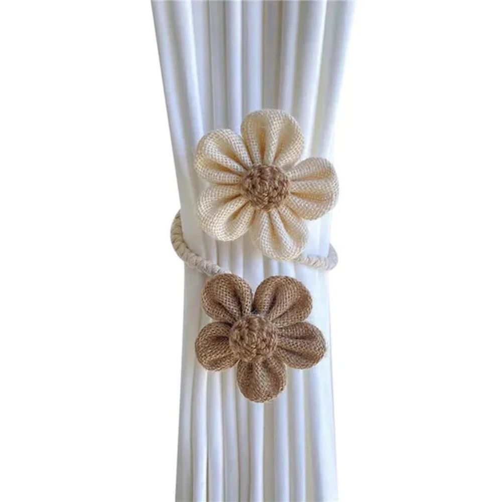 Floral Hemp Curtain Tie Backs | Punch-Free, Durable 2-Pack