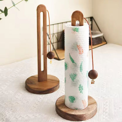 Acacia Wood Paper Roll Stand | Anti-Slip Base, Minimalist Decor