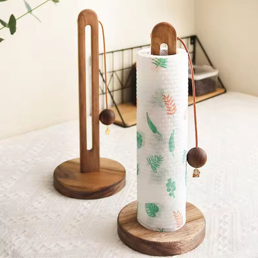 Acacia Wood Paper Roll Stand | Anti-Slip Base, Minimalist Decor