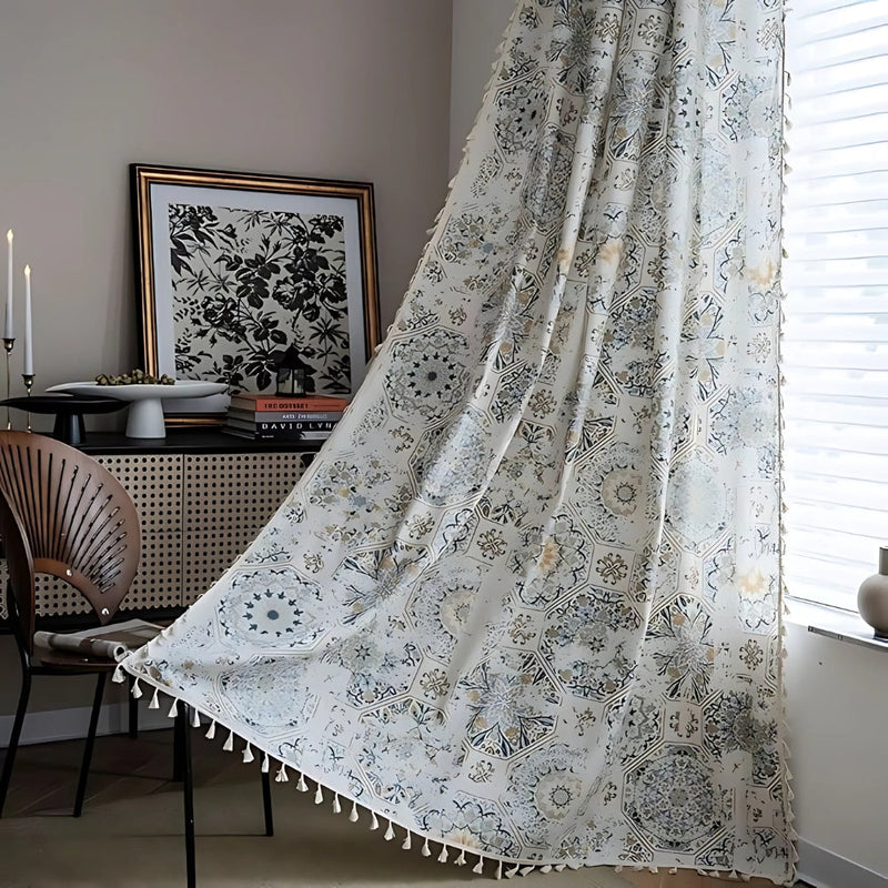 Botanical Bliss Tassel Curtain | Brushed Texture, Light-Filtering