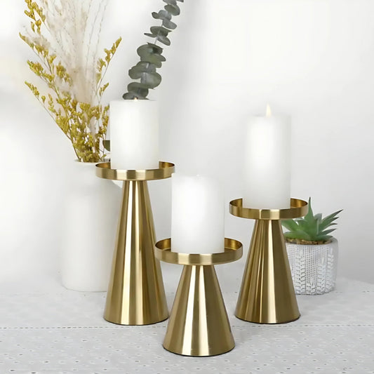 Artisan Brass Candle Holders | Set of 3