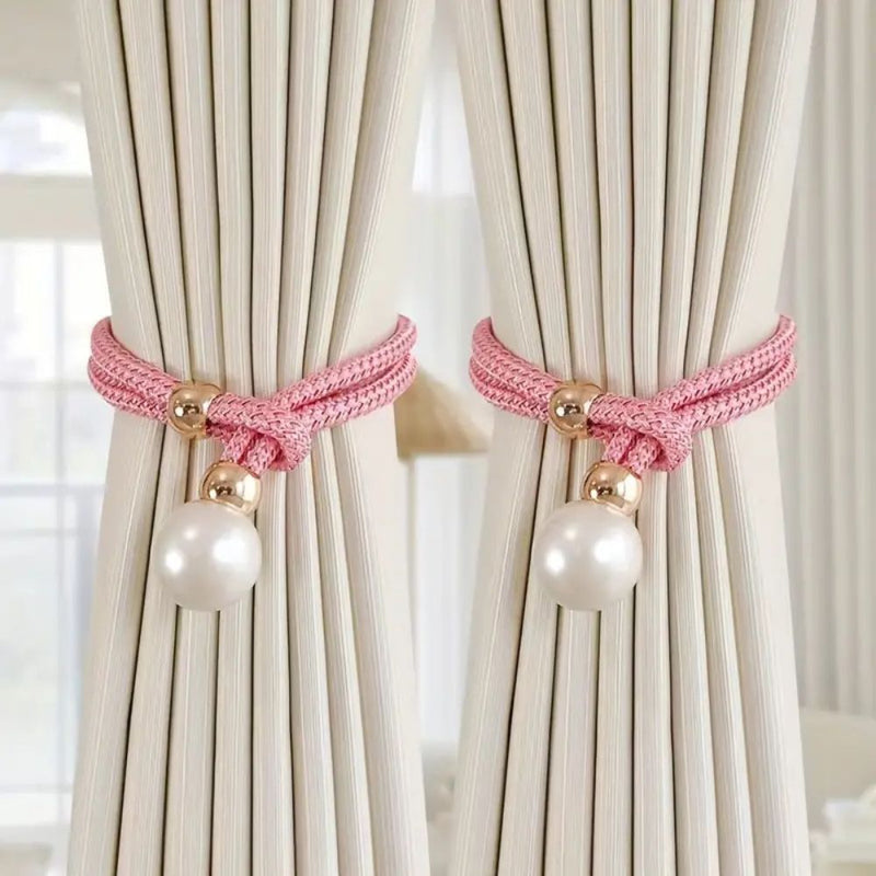 Lustrous Pearl Curtain Tie Backs | Faux Pearl, Adjustable 2-Pack