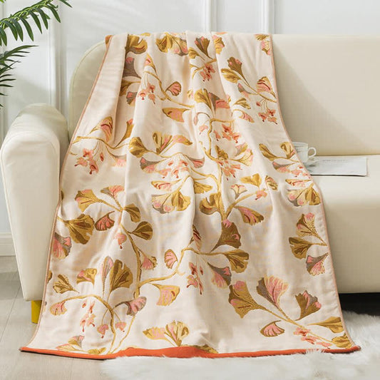 Cotton Gauze Bath Towel | Ginkgo Print, 35"x71"