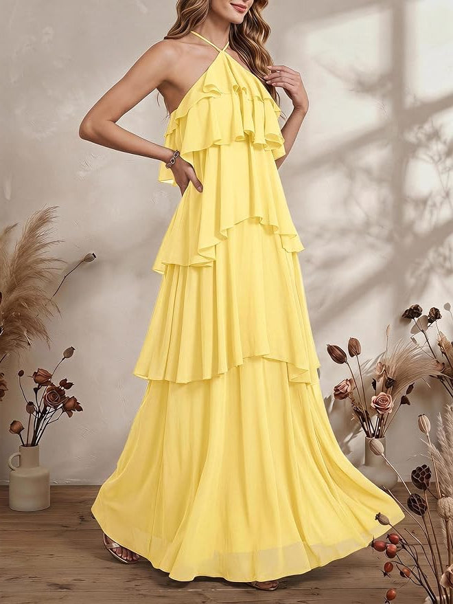 Ines Women's Maxi Dress | Halter, Backless, Tiered