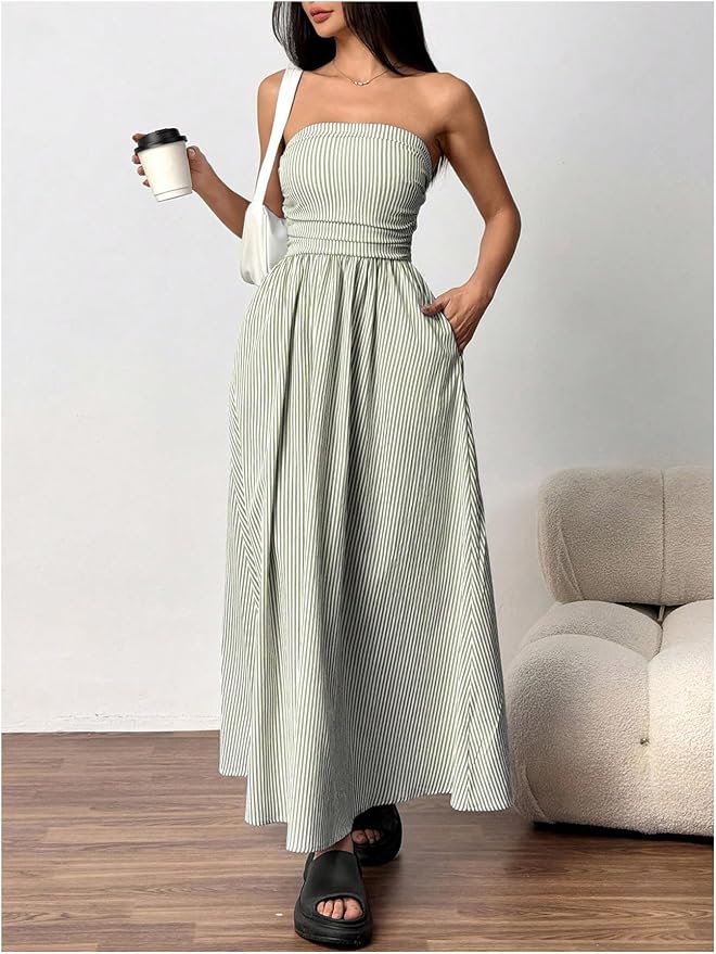 Rhea Women's Striped Maxi Dress - full-length view