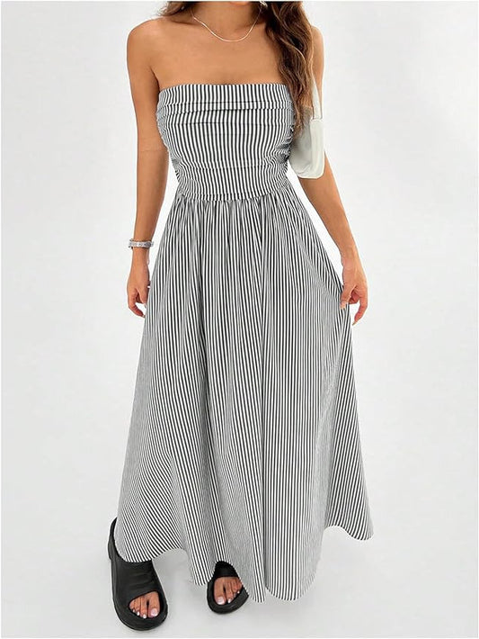 Rhea Women's Striped Maxi Dress - front view