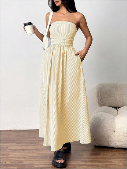 Rhea Women's Striped Maxi Dress - shown in use