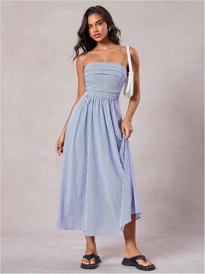 Rhea Women's Striped Maxi Dress - back view